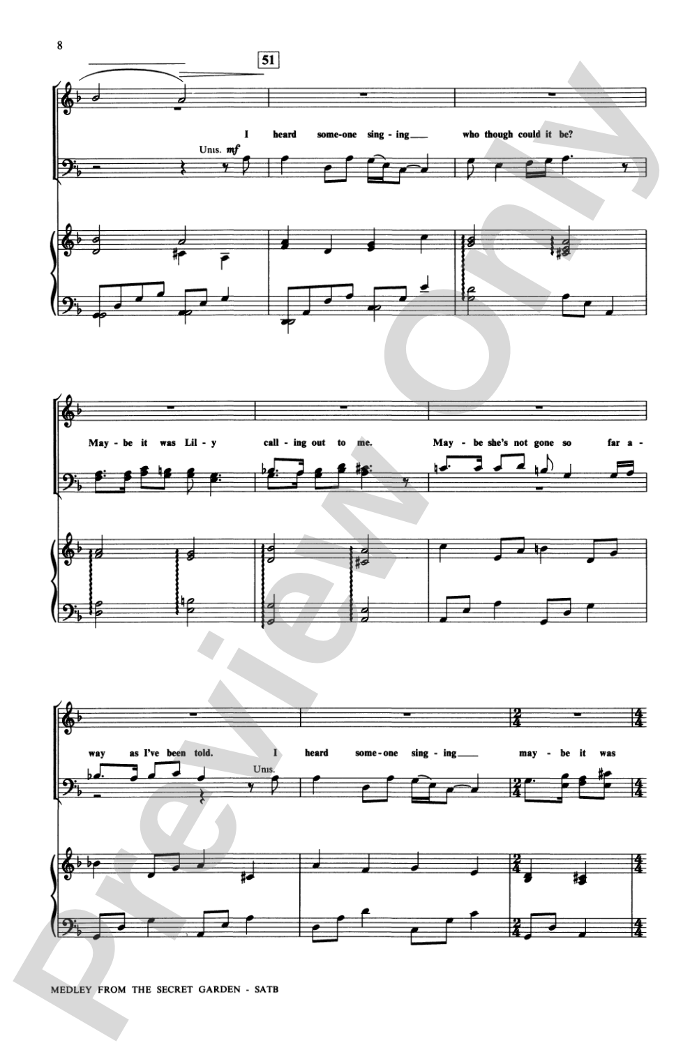 <I>The Secret Garden,</I> Medley from: SATB Choral Octavo