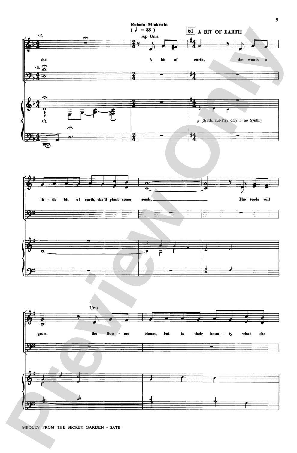 <I>The Secret Garden,</I> Medley from: SATB Choral Octavo