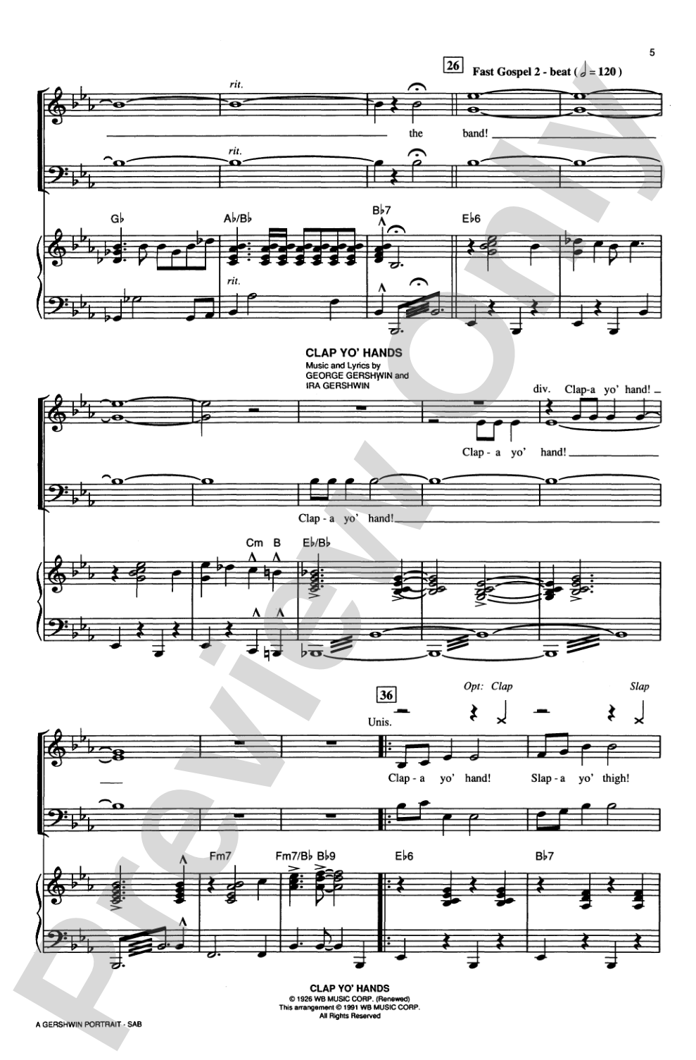 A Gershwin Portrait! The Music of George and Ira Gershwin: SAB Choral Octavo
