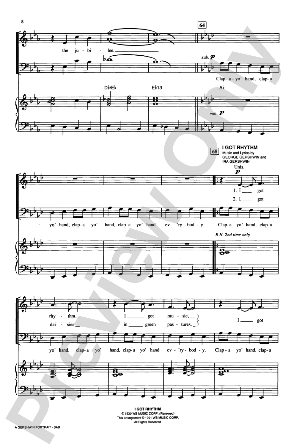 A Gershwin Portrait! The Music of George and Ira Gershwin: SAB Choral Octavo