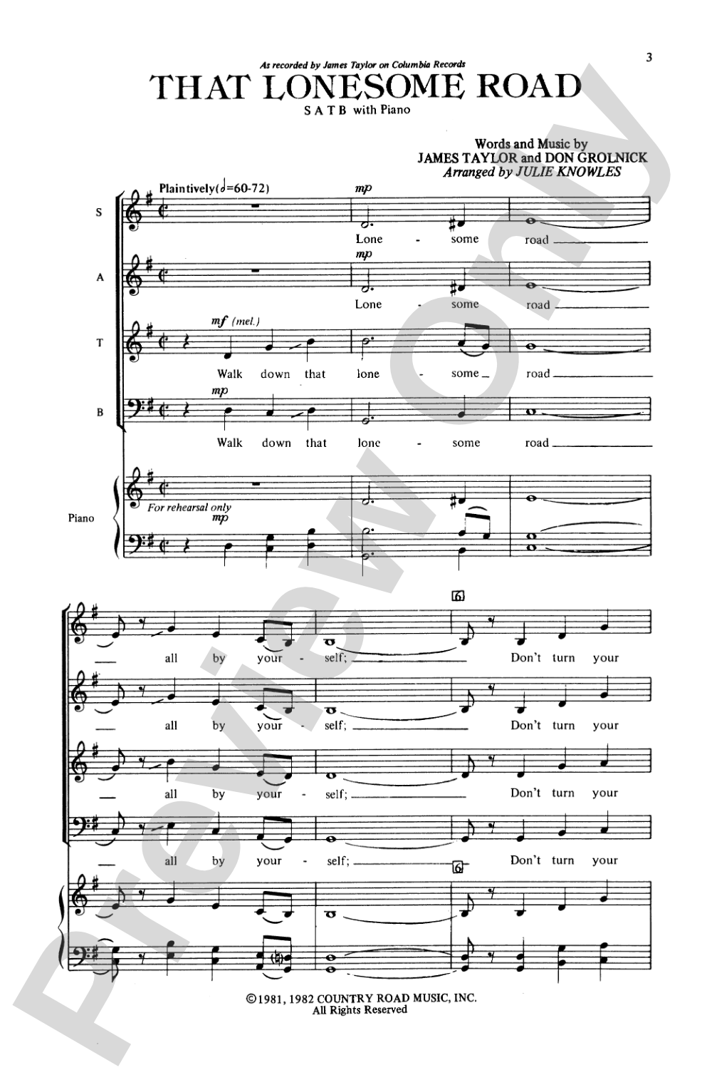 That Lonesome Road: SATB Choral Octavo