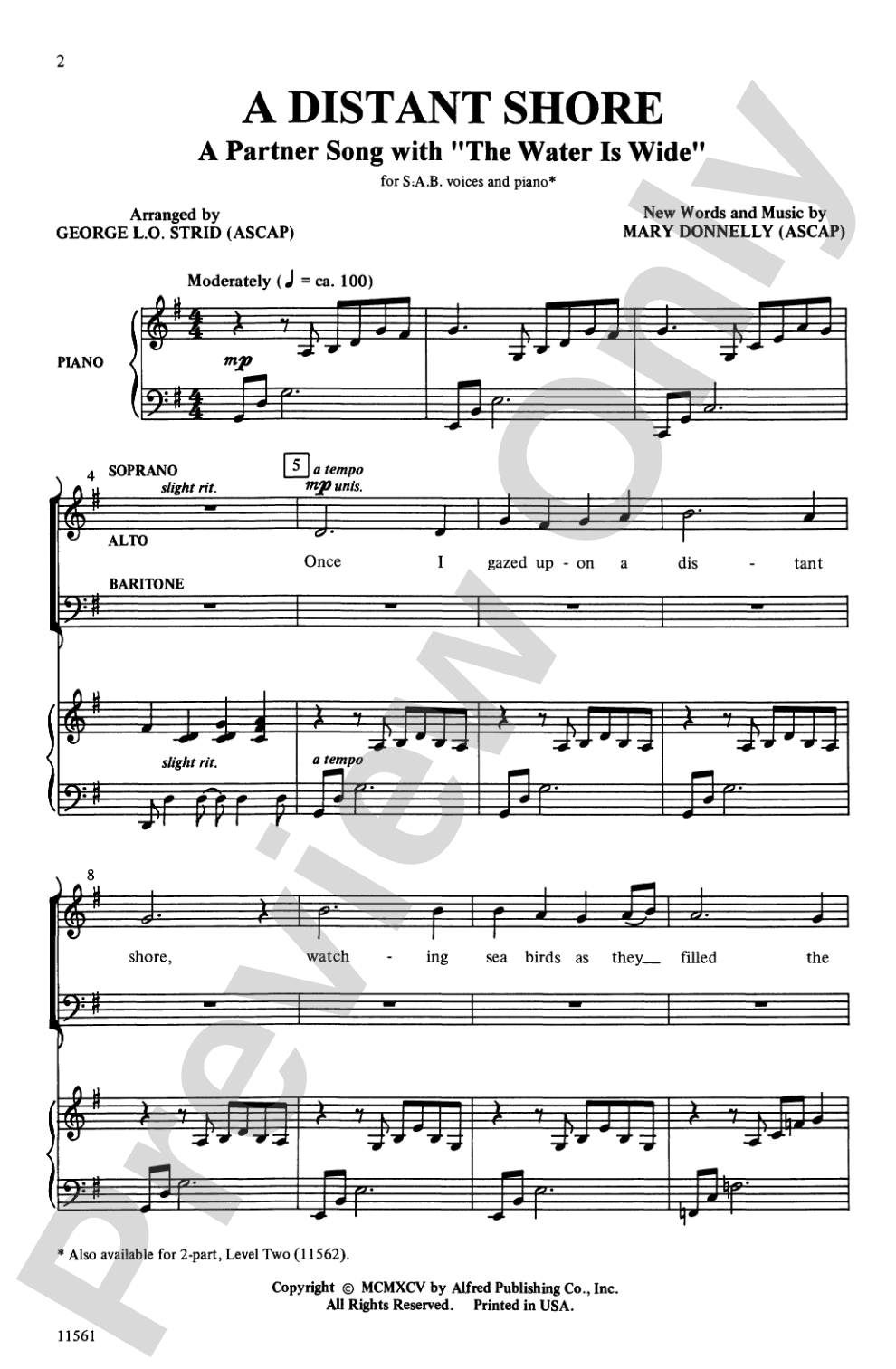 A Distant Shore (The Water Is Wide): SAB Choral Octavo