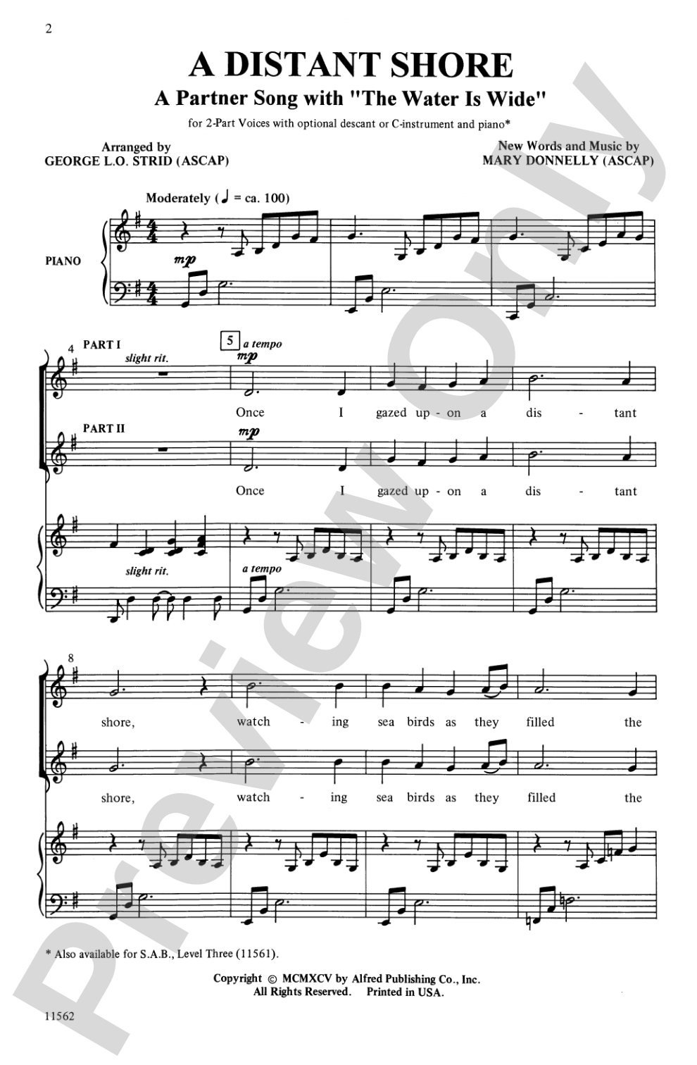 A Distant Shore (The Water Is Wide): 2-Part Choral Octavo