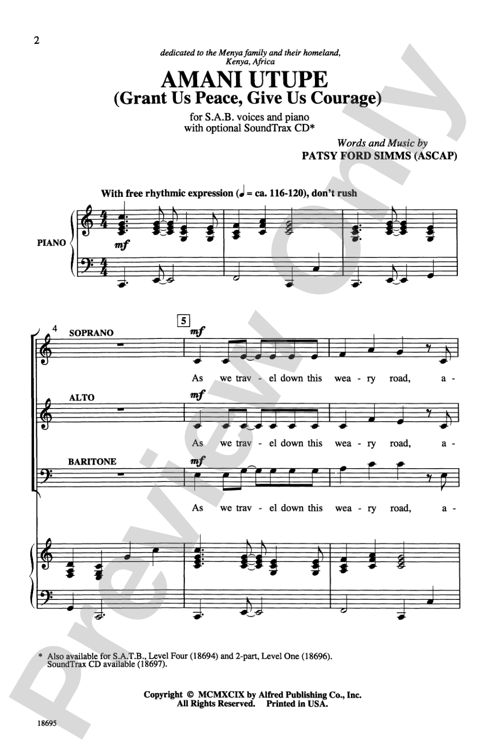 Amani Utupe (Swahili-Grant Us Peace, Give Us Courage): SAB Choral Octavo