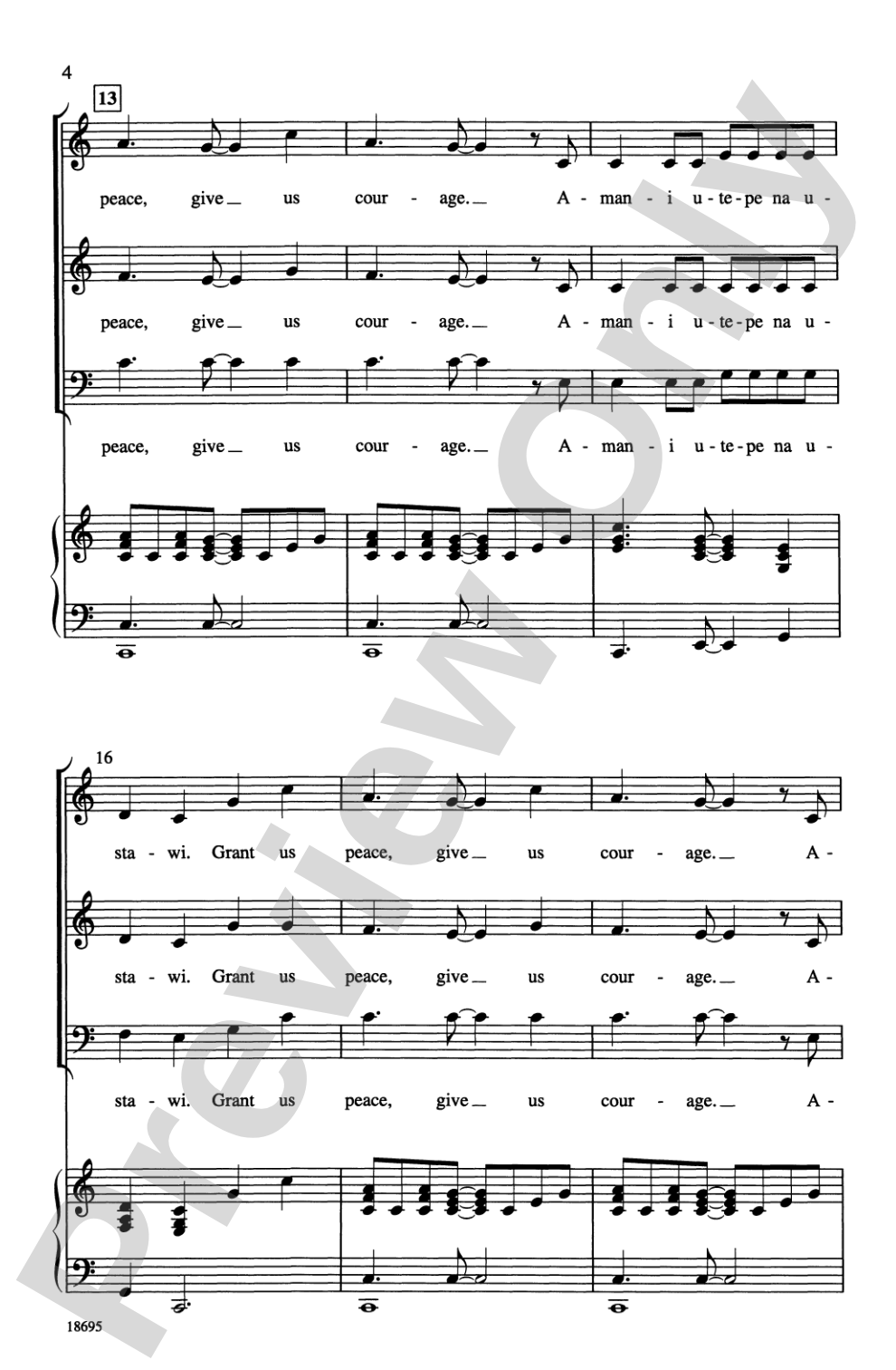 Amani Utupe (Swahili-Grant Us Peace, Give Us Courage): SAB Choral Octavo