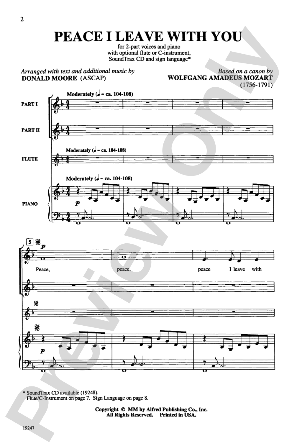 Peace I Leave with You: 2-Part (with Opt. Sign Language) Choral Octavo