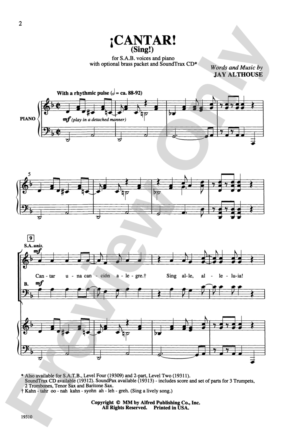 ¡Cantar! (Sing!): SAB Choral Octavo