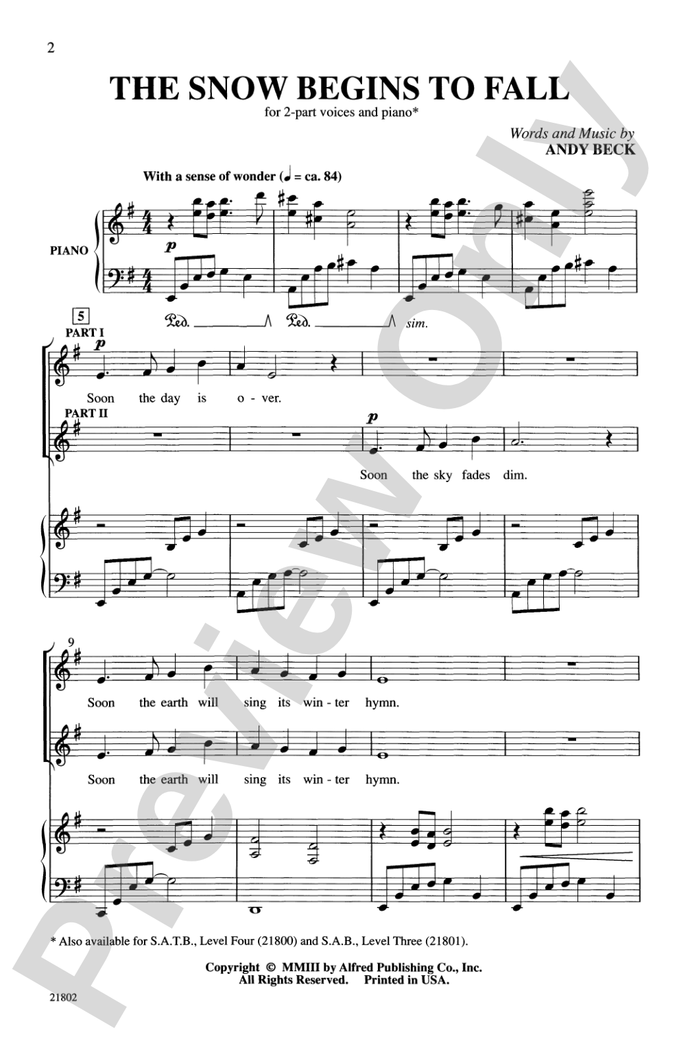 The Snow Begins to Fall: 2-Part Choral Octavo
