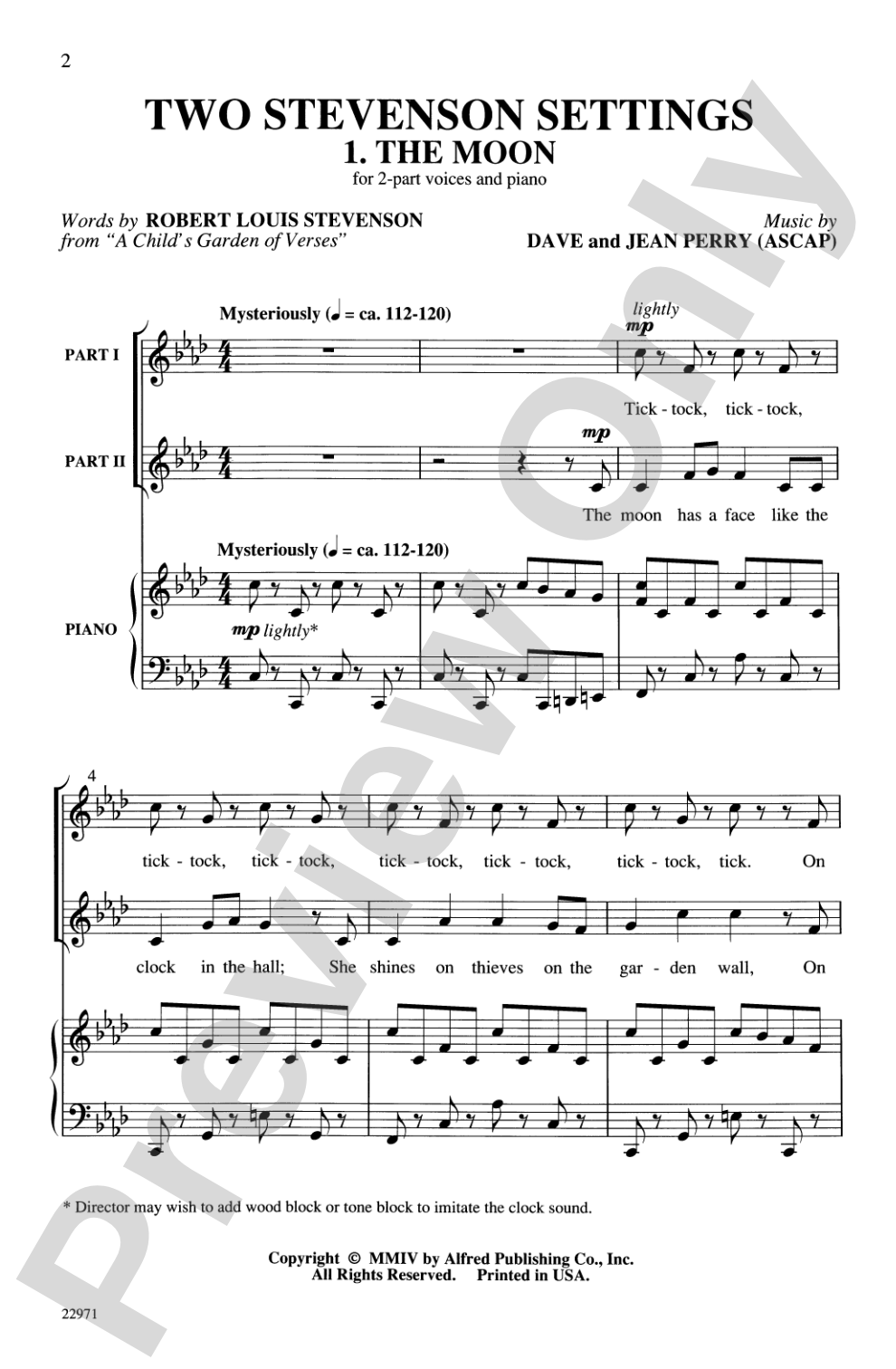 Two Stevenson Settings: 2-Part Choral Octavo
