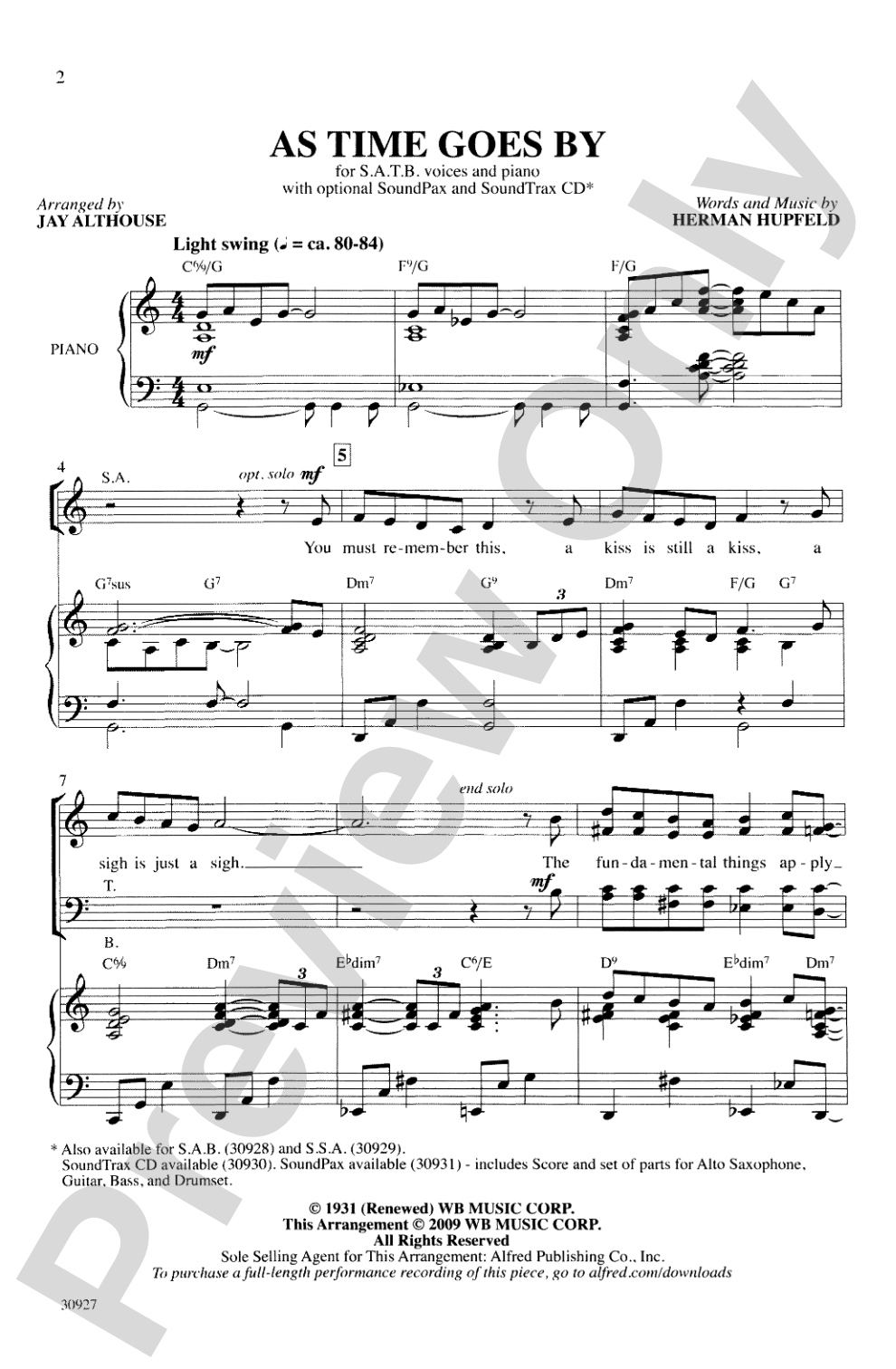 As Time Goes By: SATB Choral Octavo
