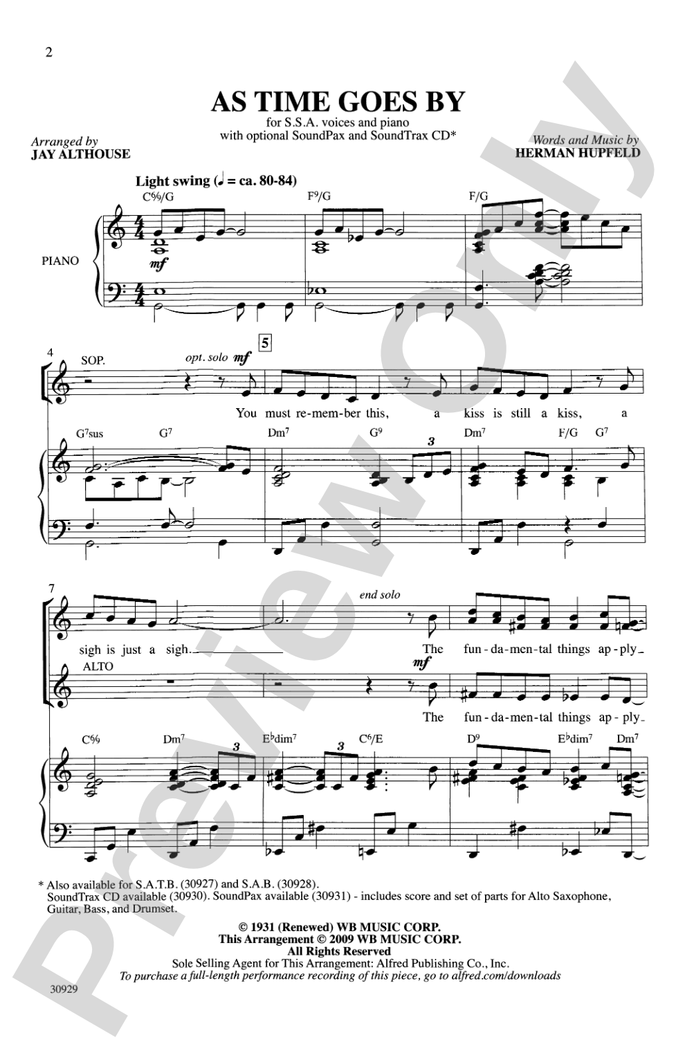 As Time Goes By: SSA Choral Octavo