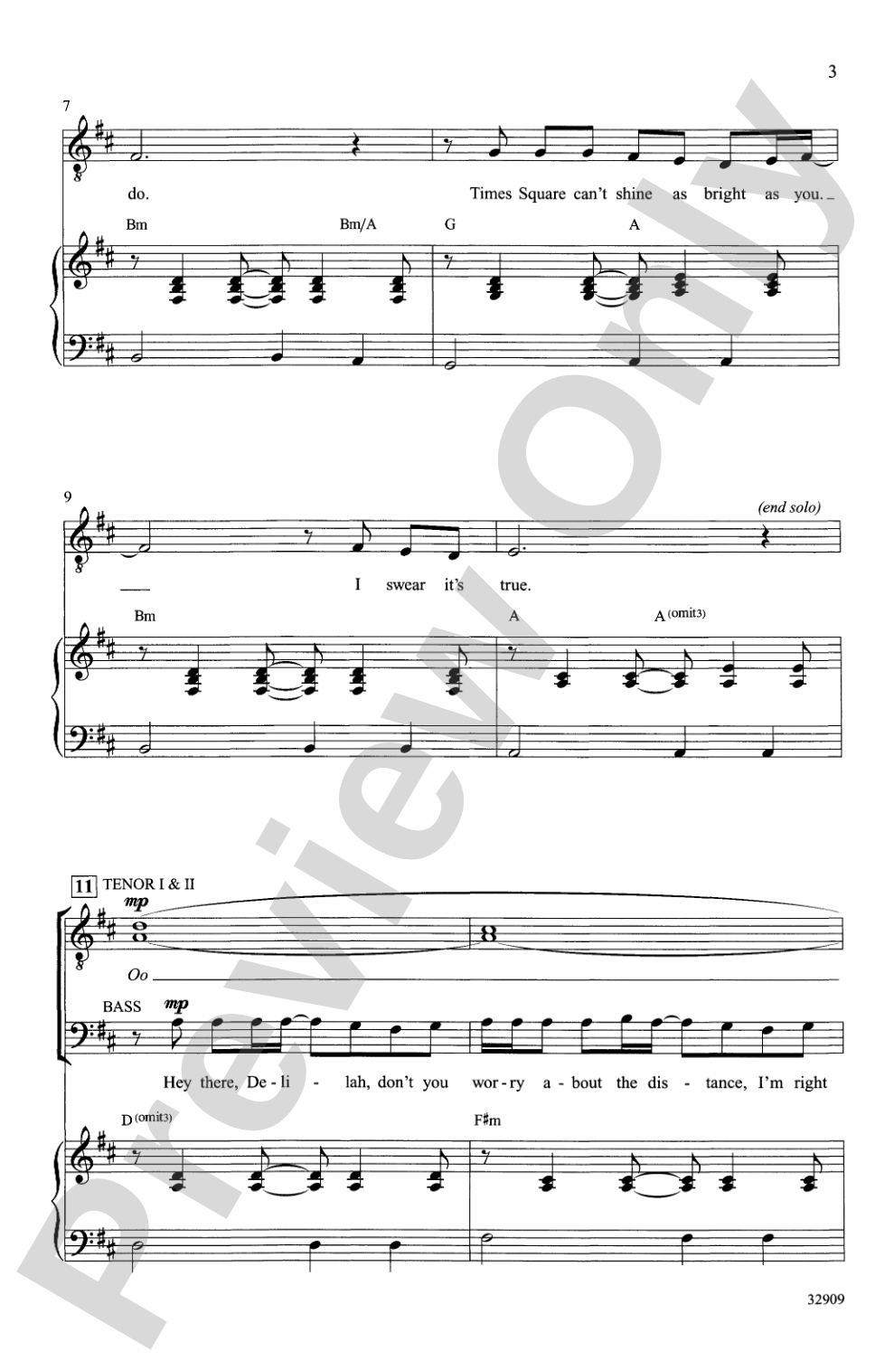 Hey There Delilah / 1, 2, 3, 4: TTB Choral Octavo