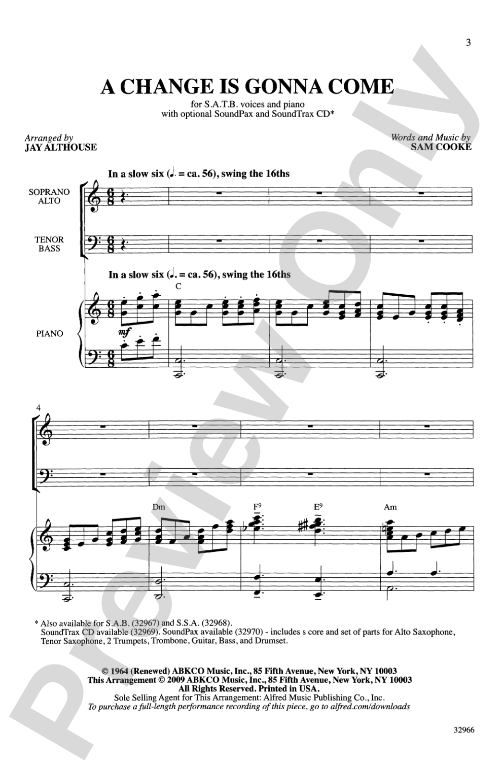 A Change Is Gonna Come: SATB Choral Octavo