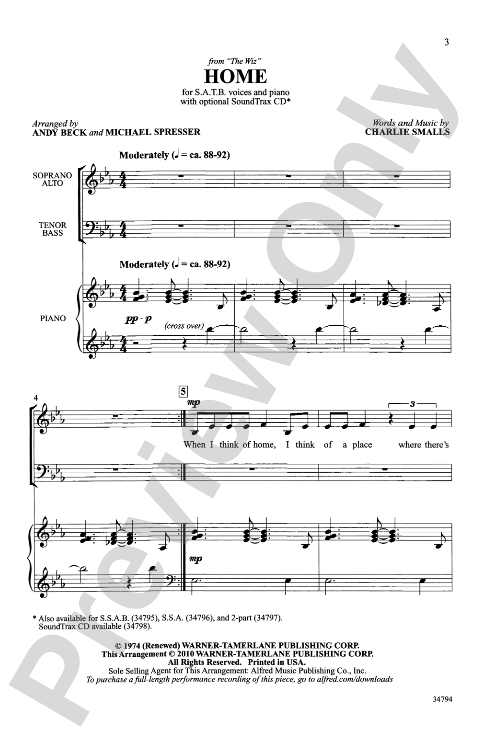 Home (from <i>The Wiz</i>): SATB Choral Octavo