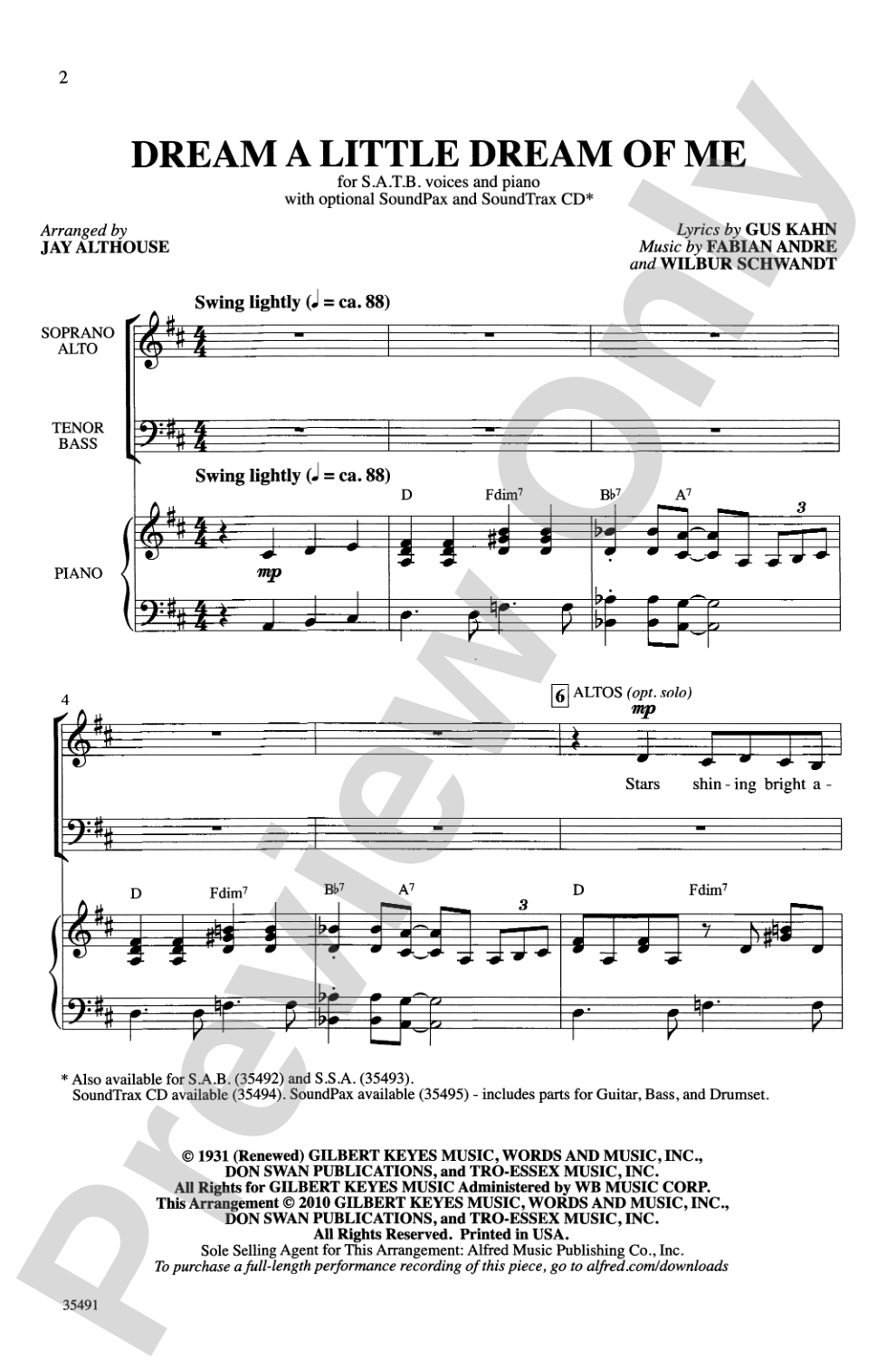 Dream a Little Dream of Me: SATB Choral Octavo