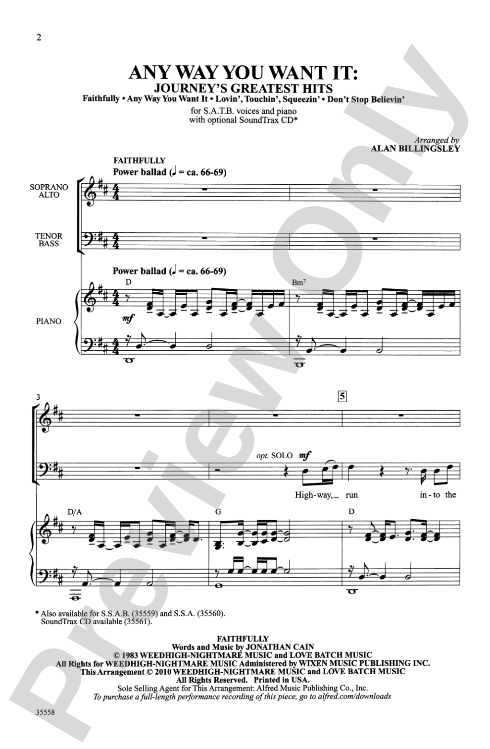 Any Way You Want It: Journey's Greatest Hits: SATB Choral Octavo