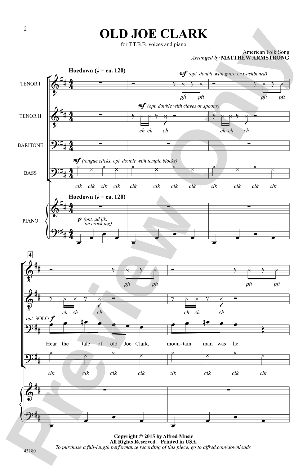 Old Joe Clark: TTBB Choral Octavo