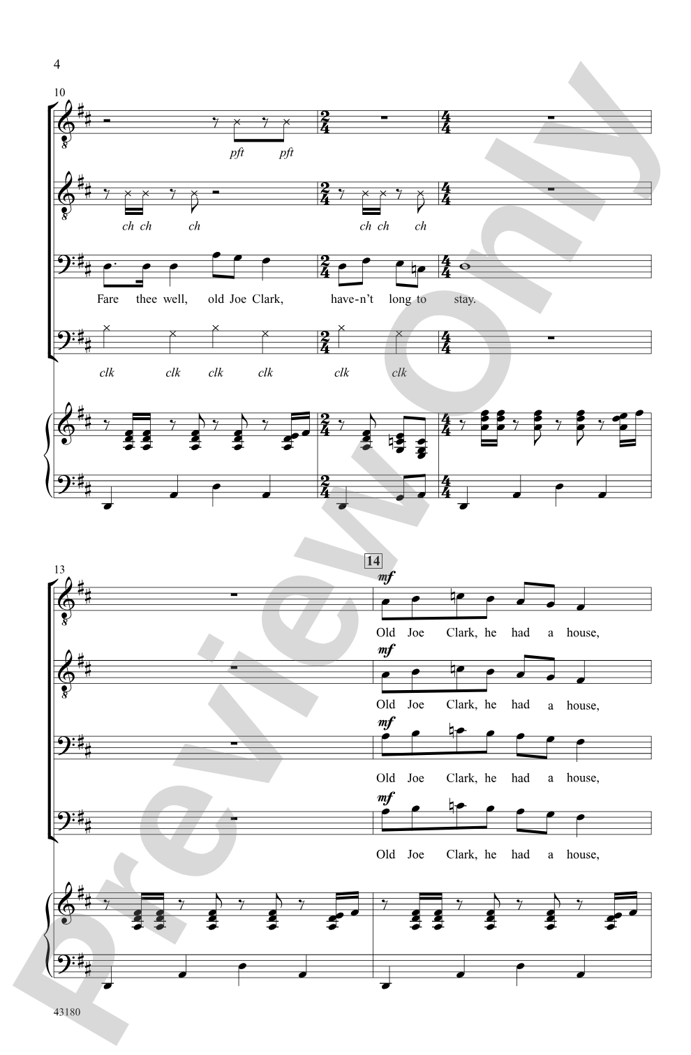 Old Joe Clark: TTBB Choral Octavo