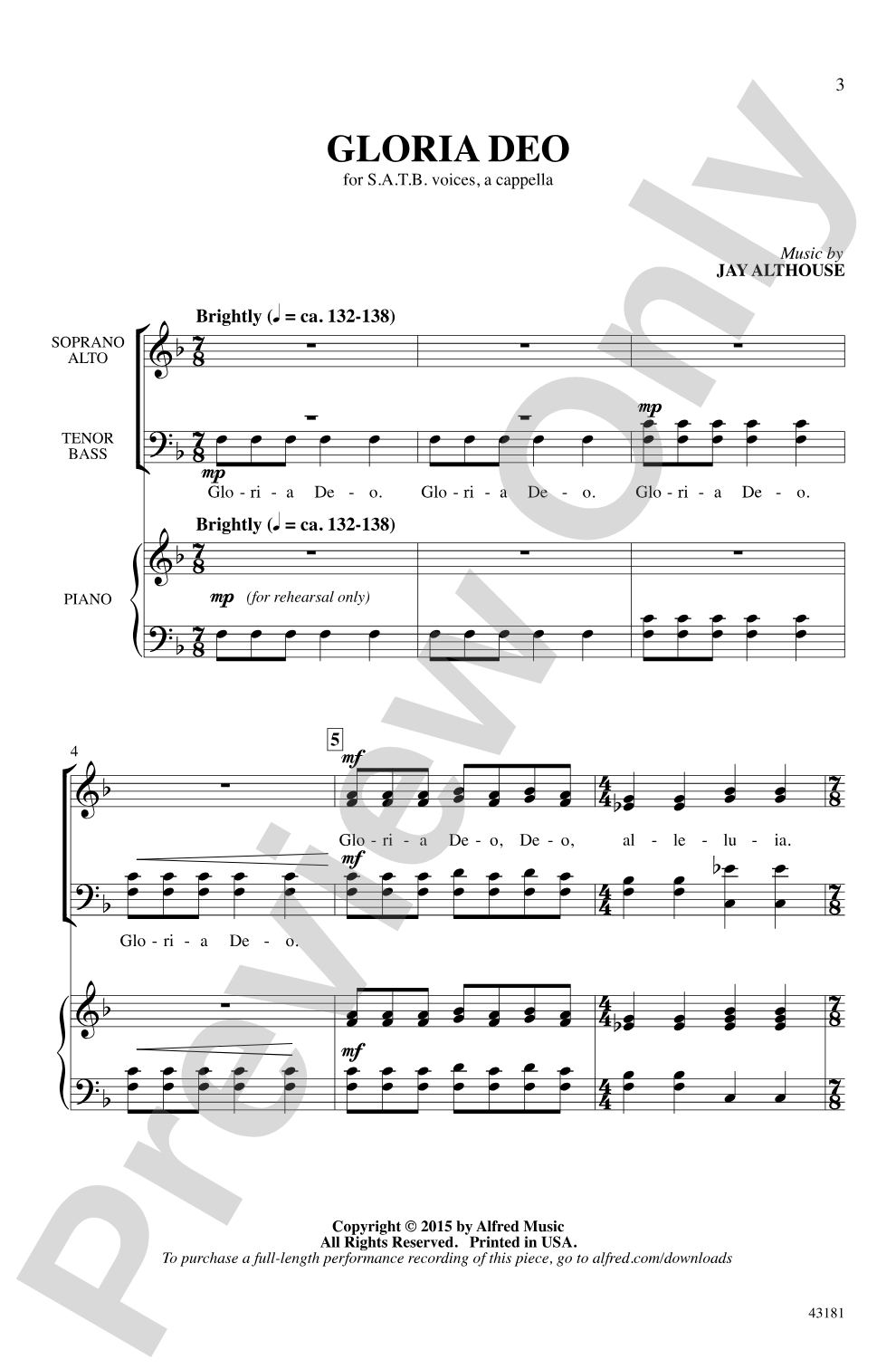 Gloria Deo: SATB, <i>a cappella</i> Choral Octavo