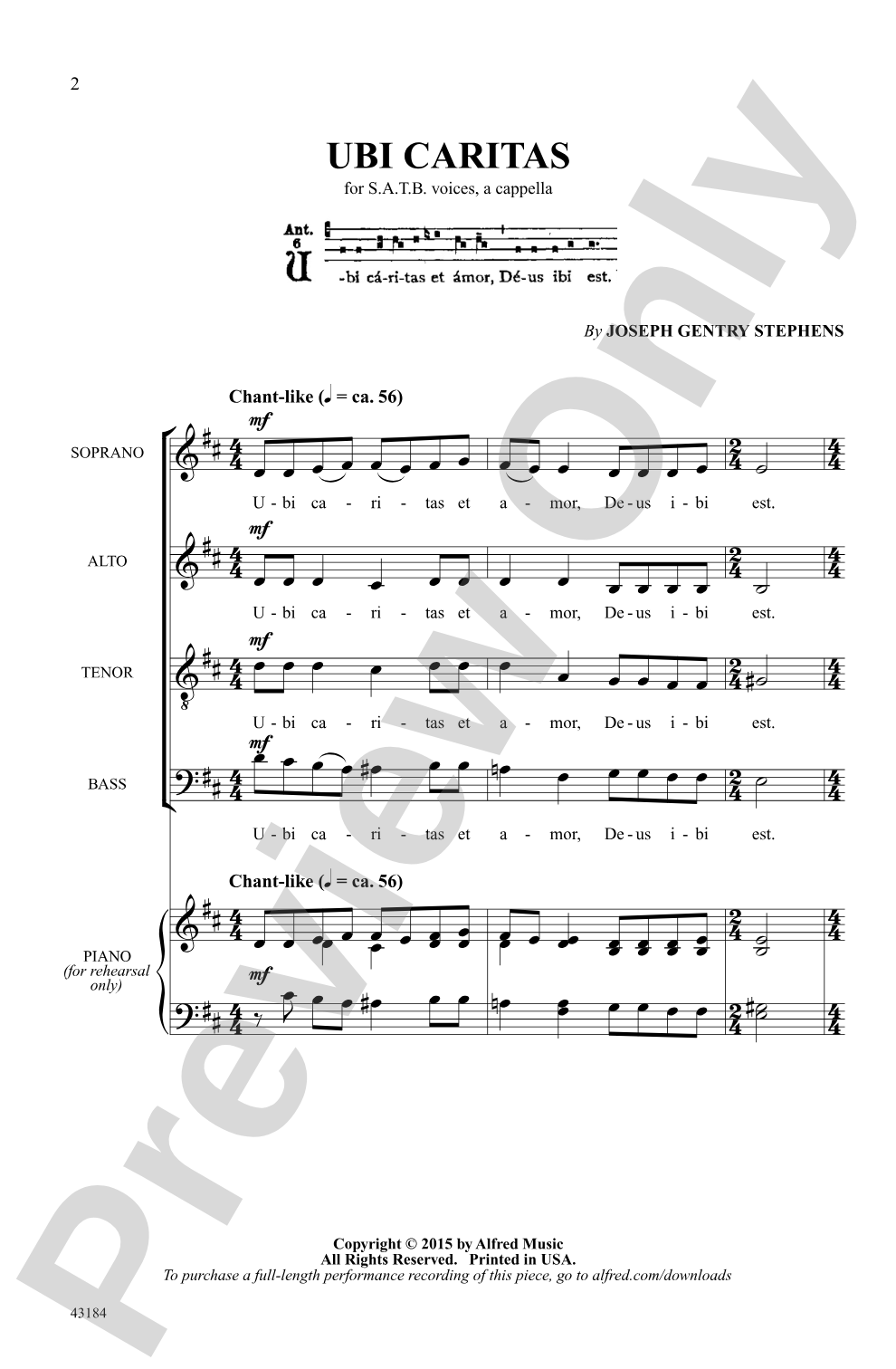 Ubi Caritas: SATB, <i>a cappella</i> Choral Octavo