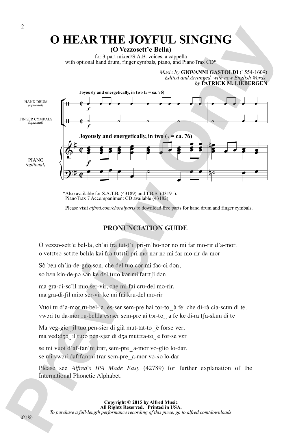 O Hear the Joyful Singing: 3-Part Mixed / SAB, <i>a cappella</i> Choral Octavo