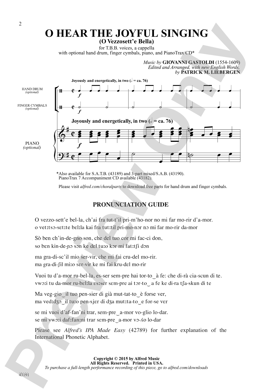 O Hear the Joyful Singing: TBB, <i>a cappella</i> Choral Octavo