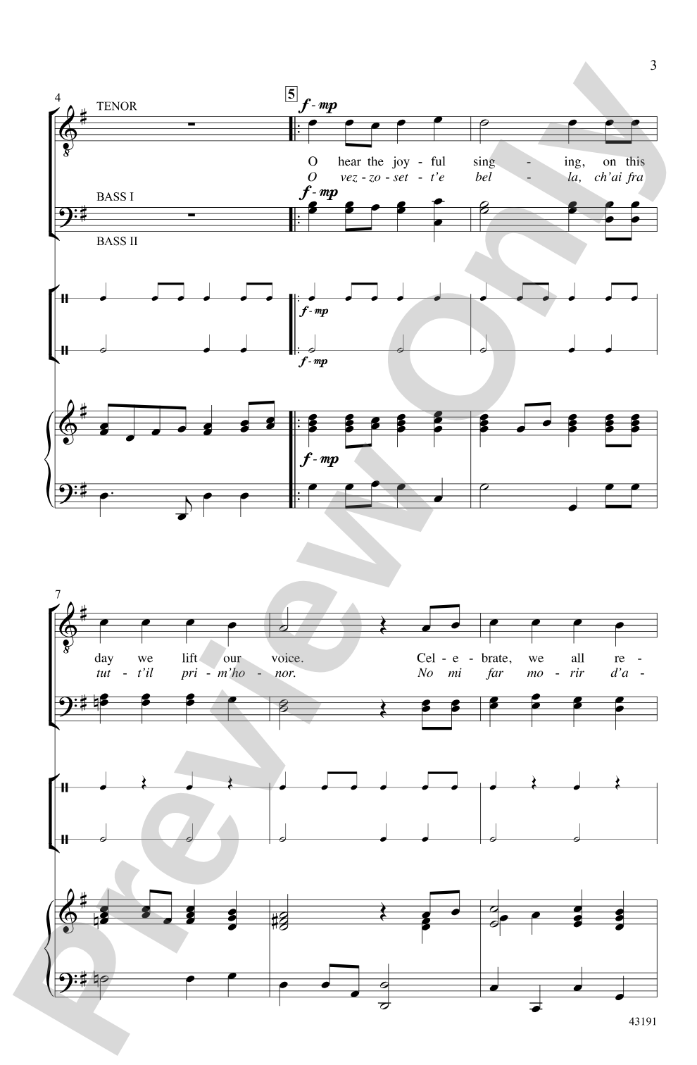 O Hear the Joyful Singing: TBB, <i>a cappella</i> Choral Octavo