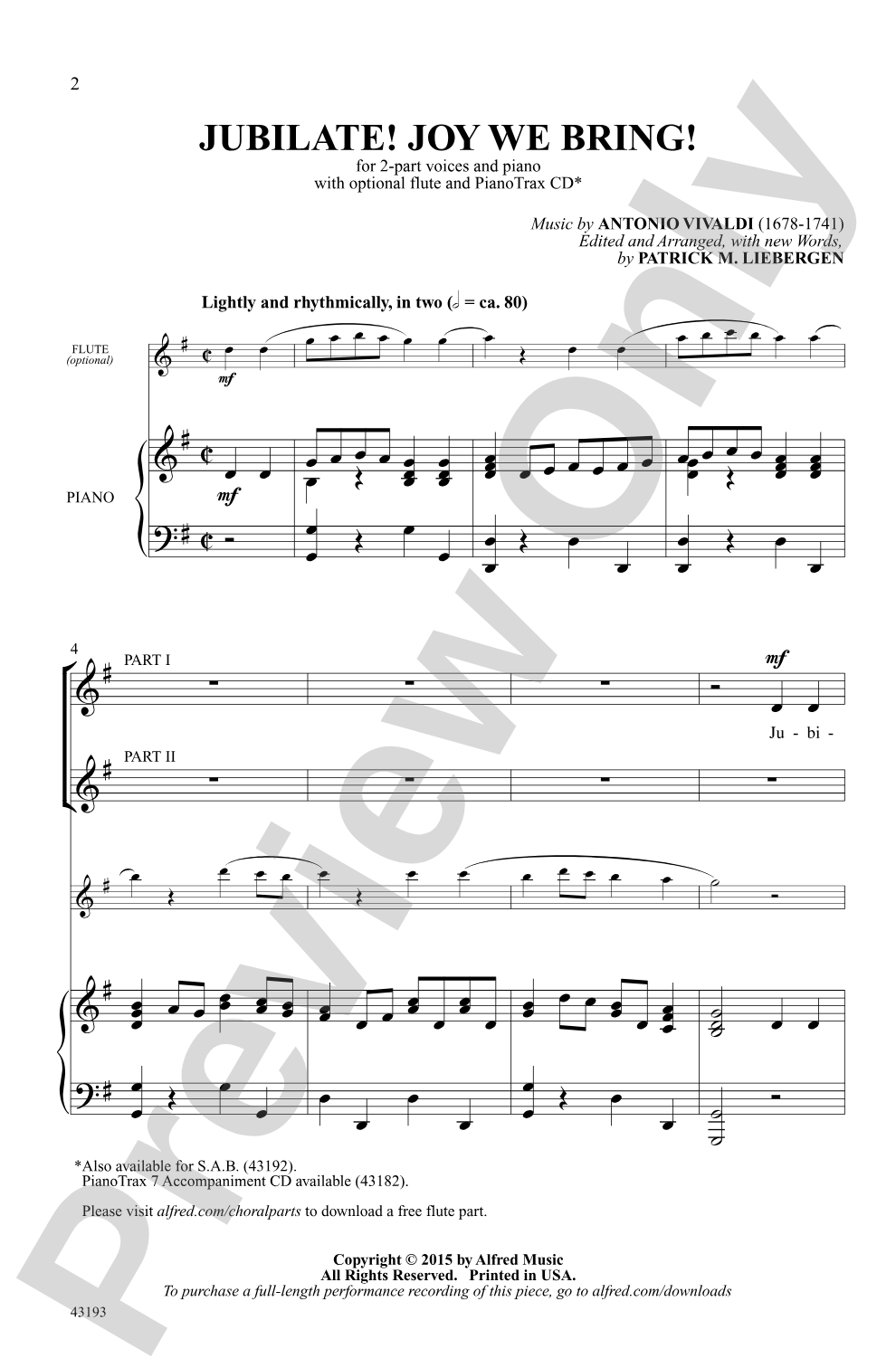 Jubilate! Joy We Bring!: 2-Part Choral Octavo