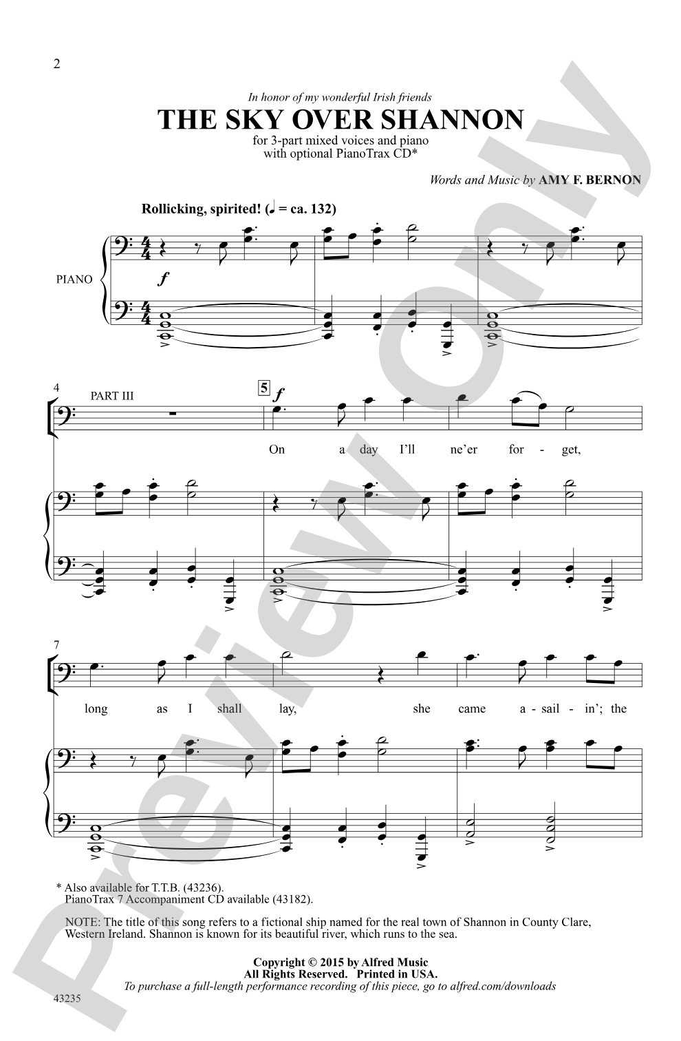 The Sky Over Shannon: 3-Part Mixed Choral Octavo