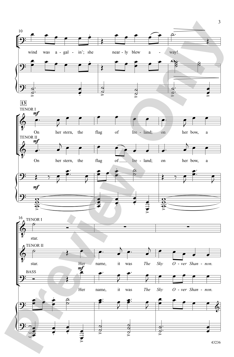 The Sky Over Shannon: TTB Choral Octavo