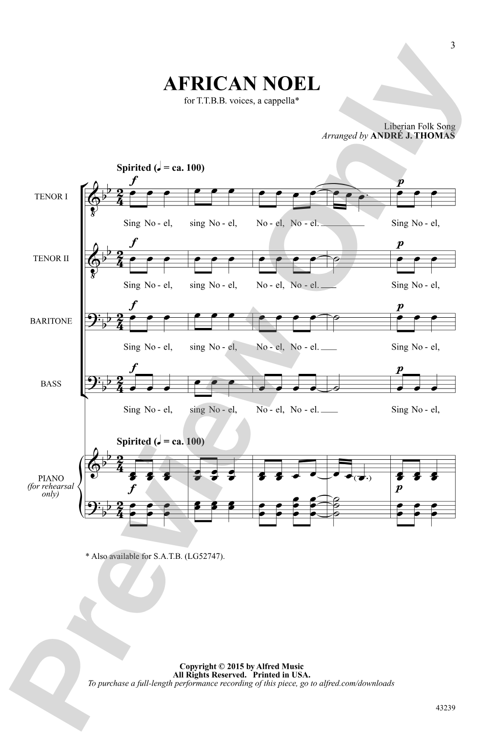 African Noel: TTBB, <i>a cappella</i> Choral Octavo