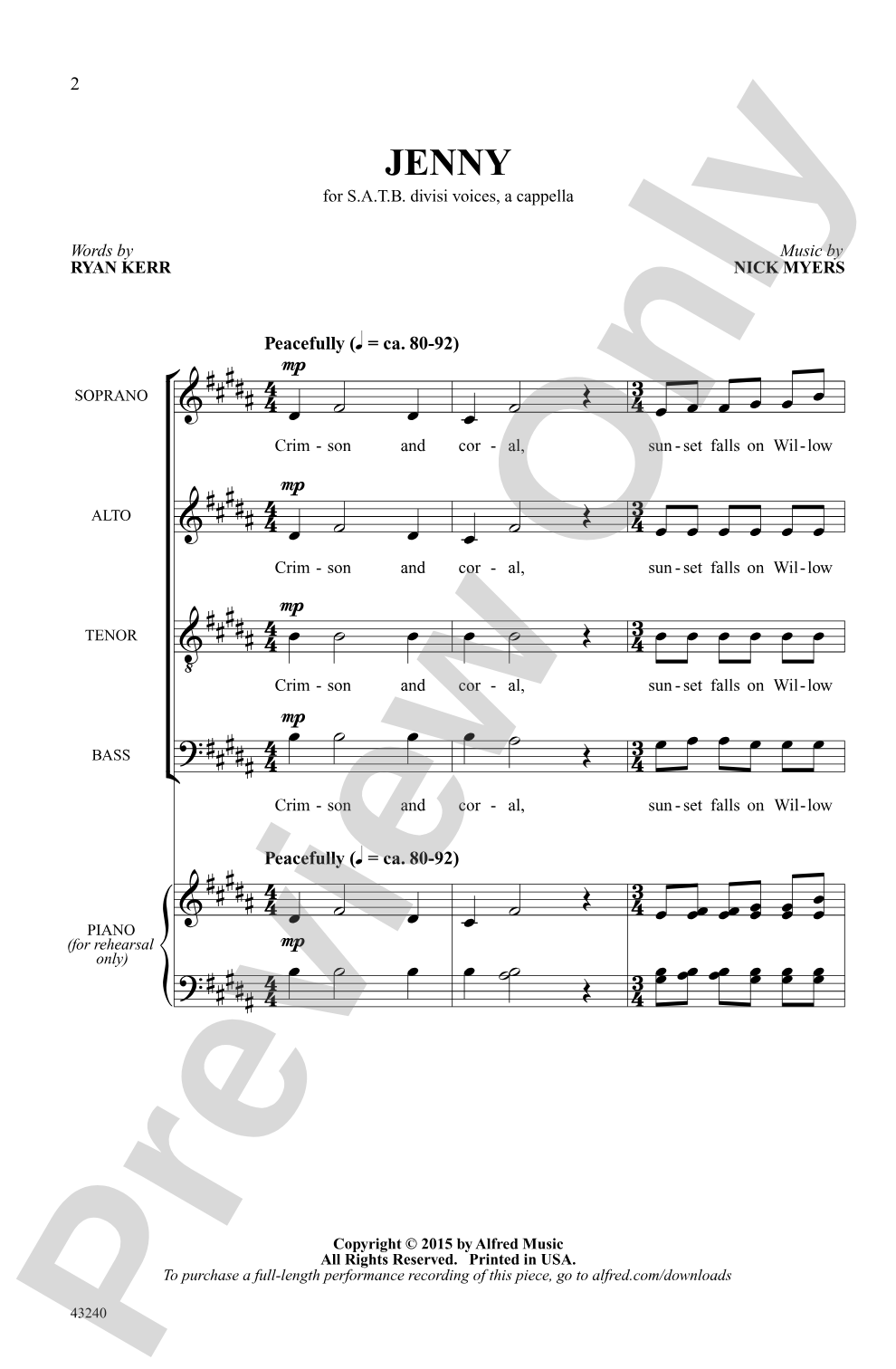 Jenny: SATB Choral Octavo