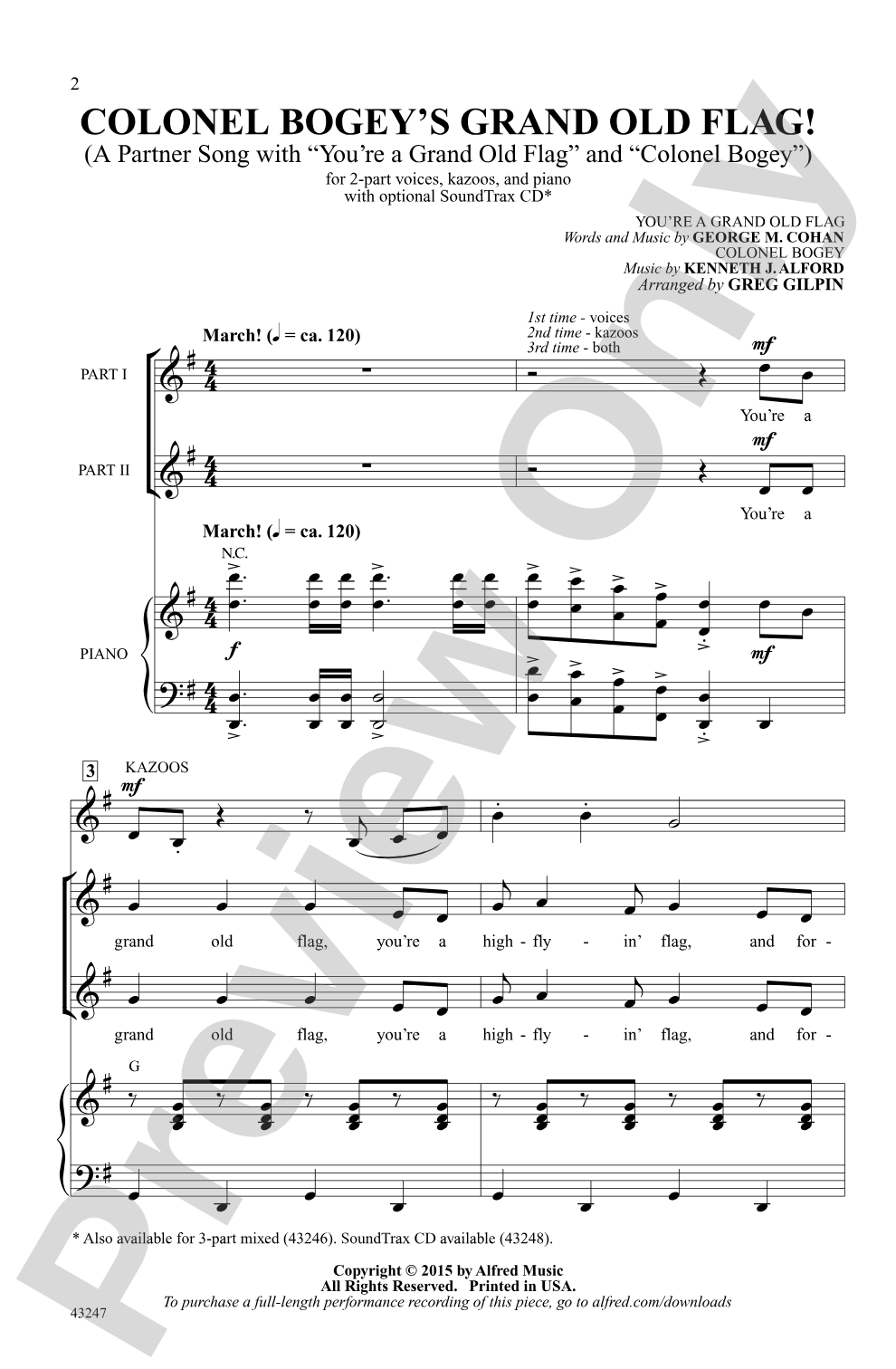Colonel Bogey's Grand Old Flag!: 2-Part Choral Octavo