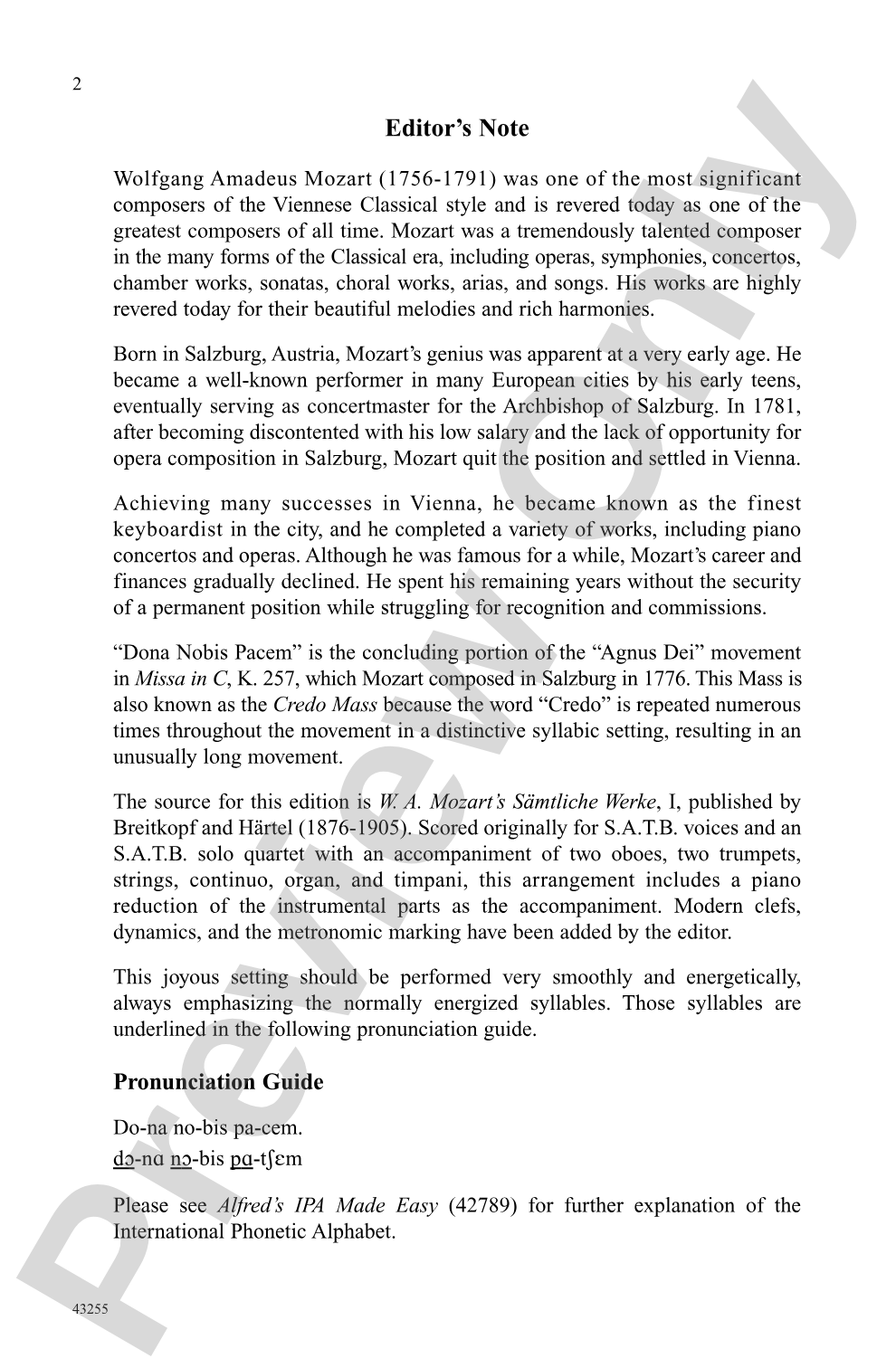 Dona Nobis Pacem (from <i>Missa in C (Credo Mass),</i> K. 257): SATB Choral Octavo