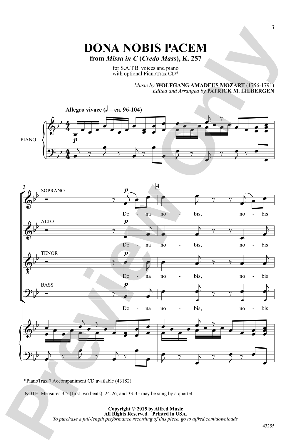 Dona Nobis Pacem (from <i>Missa in C (Credo Mass),</i> K. 257): SATB Choral Octavo