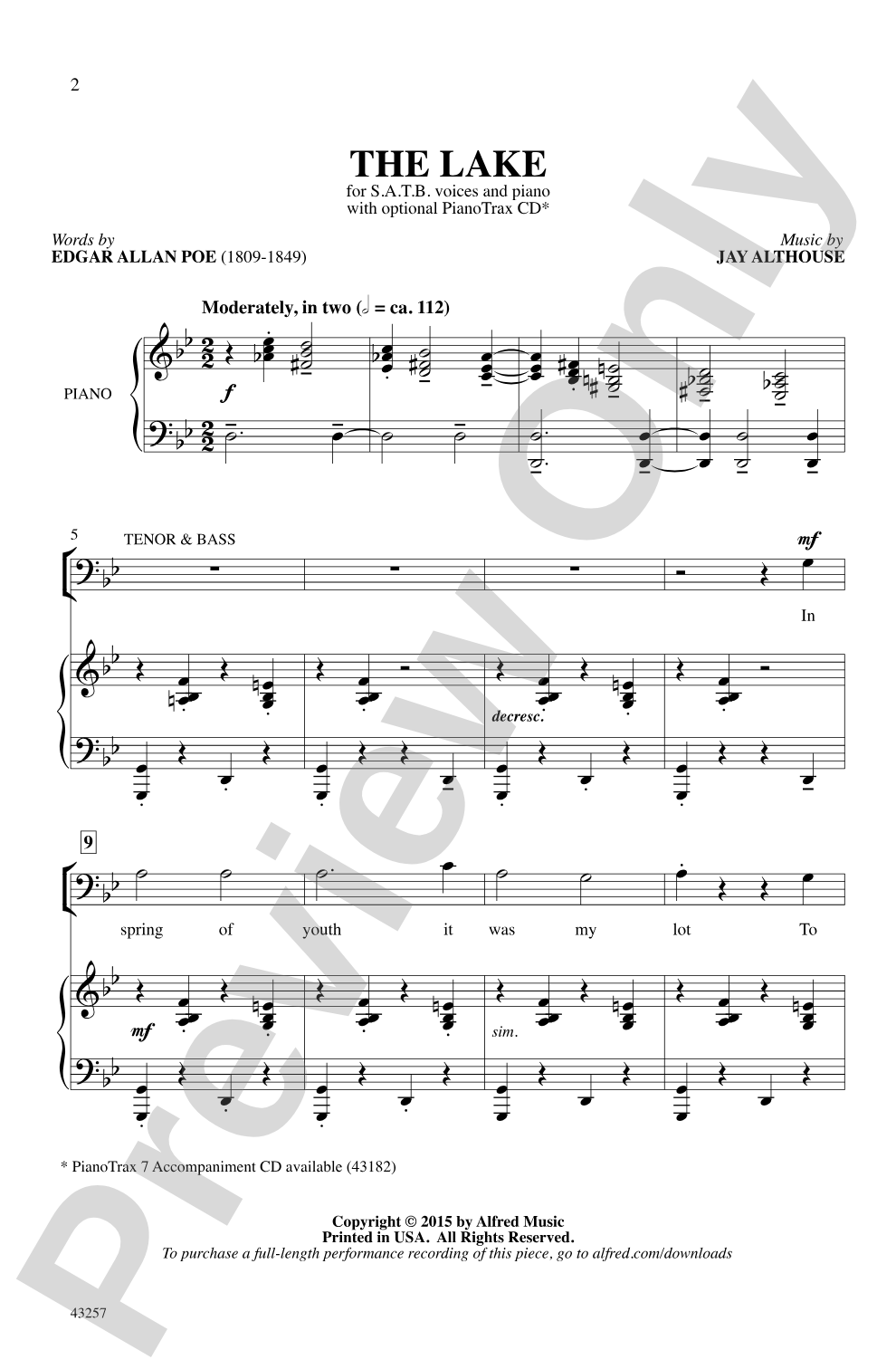 The Lake: SATB Choral Octavo