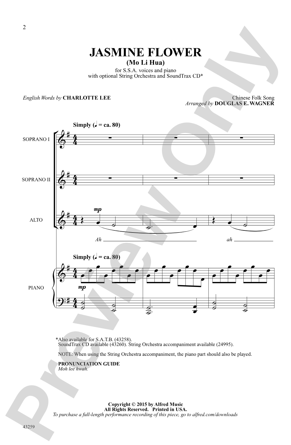 Jasmine Flower: SSA Choral Octavo