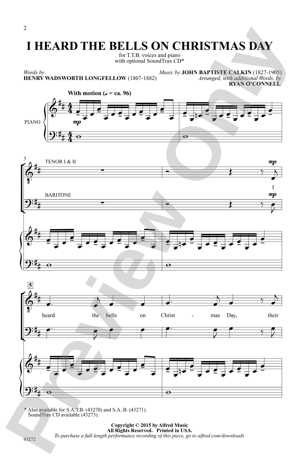 I Heard the Bells on Christmas Day: TTB Choral Octavo