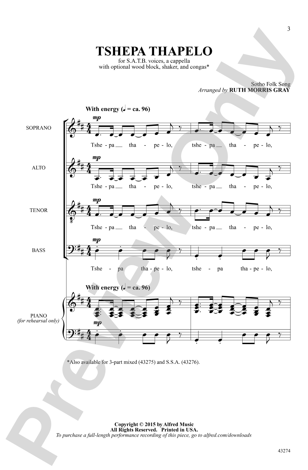Tshepa Thapelo: SATB, <i>a cappella</i> Choral Octavo