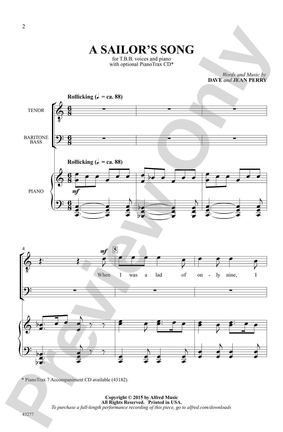 A Sailor's Song: TBB Choral Octavo