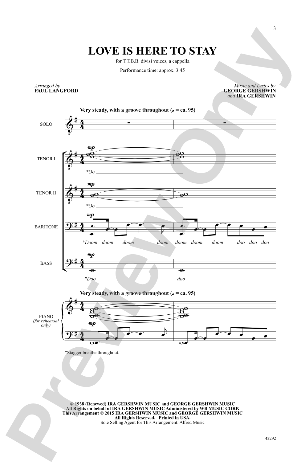 Love Is Here to Stay: TTBB divisi, <i>a cappella</i> Choral Octavo