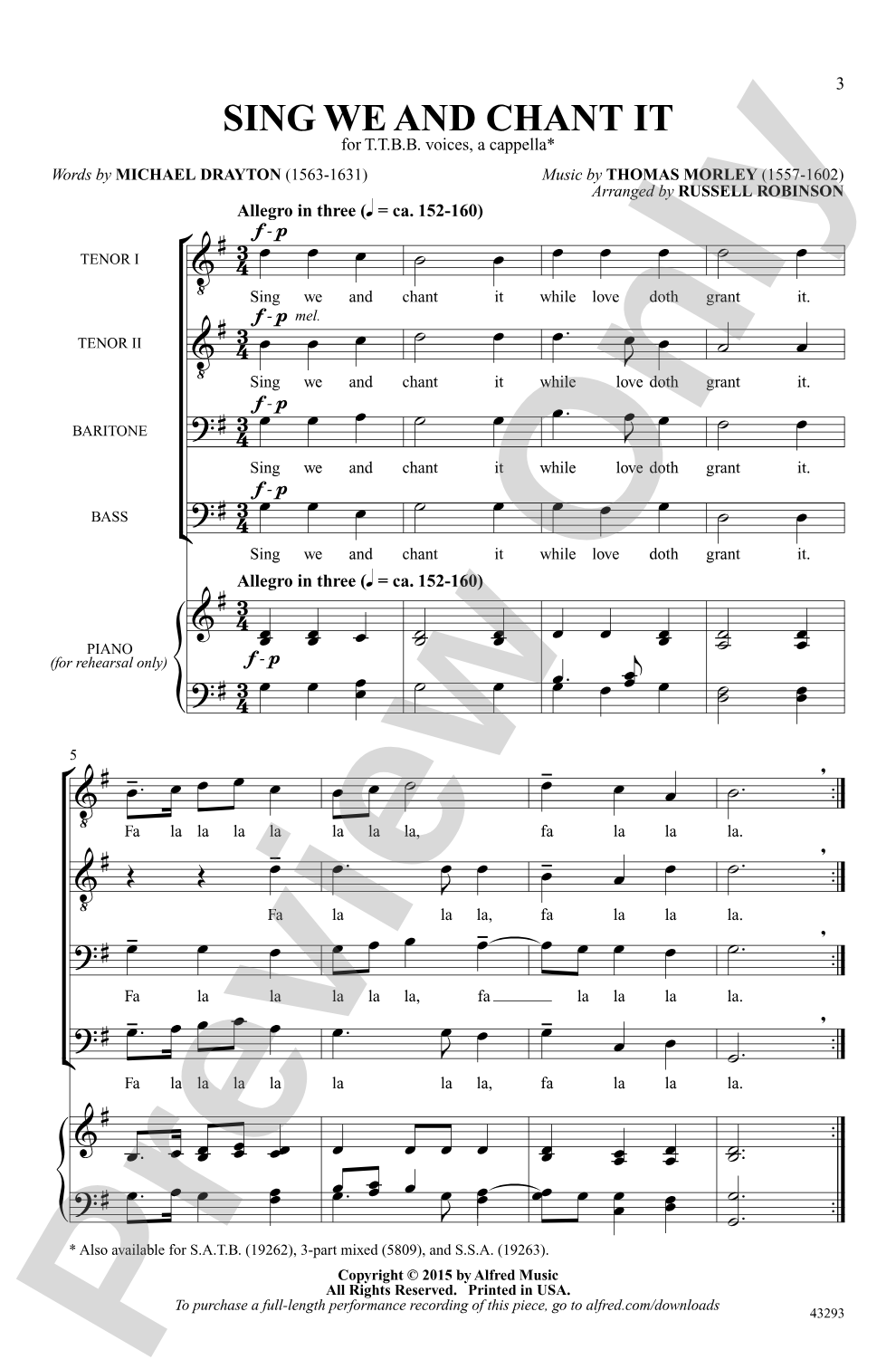 Sing We and Chant It: TTBB, <I>a cappella</I> Choral Octavo