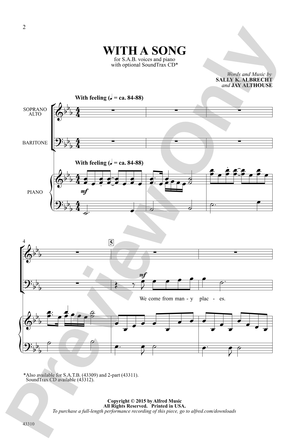 With a Song: SAB Choral Octavo