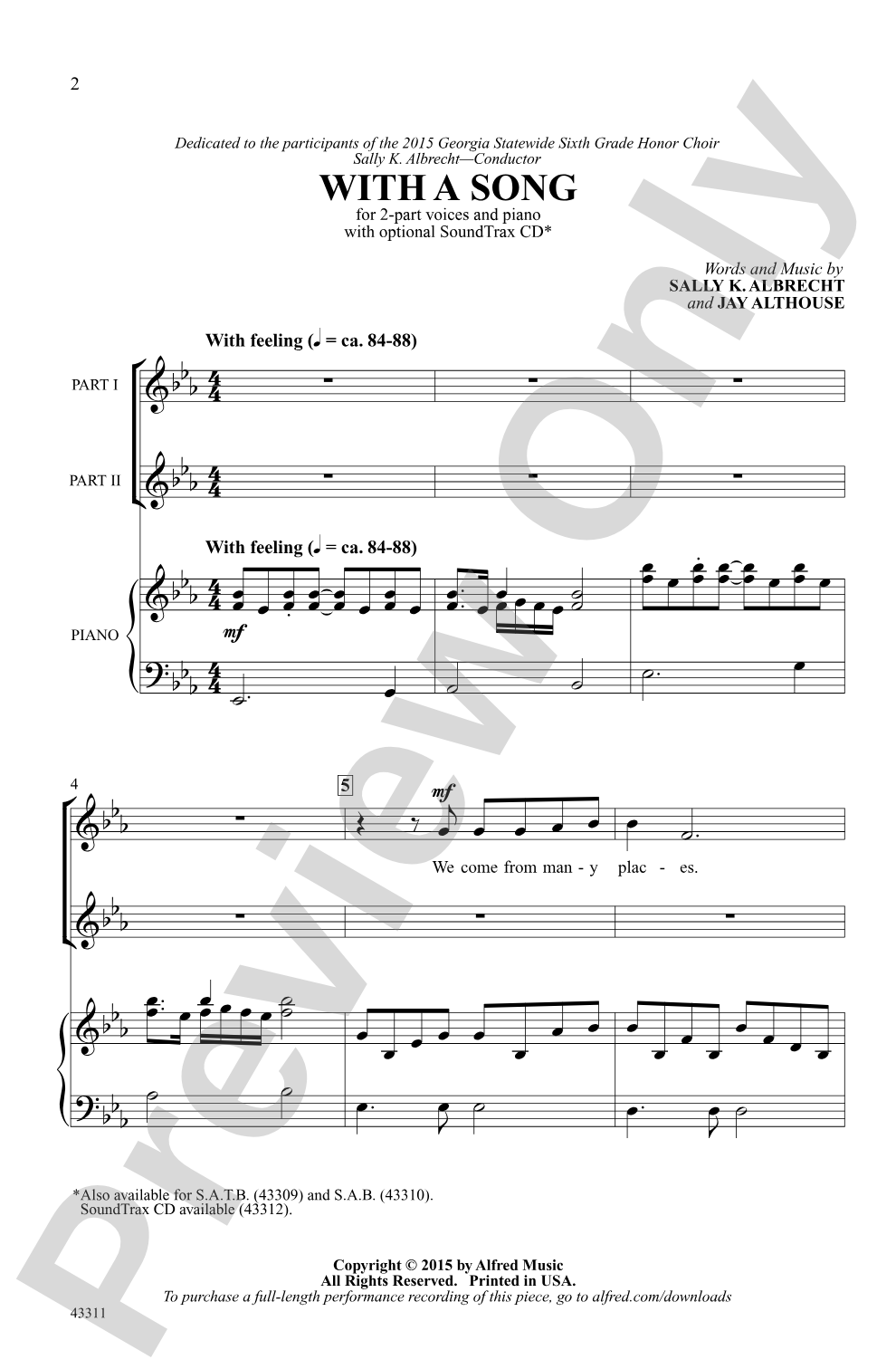 With a Song: 2-Part Choral Octavo