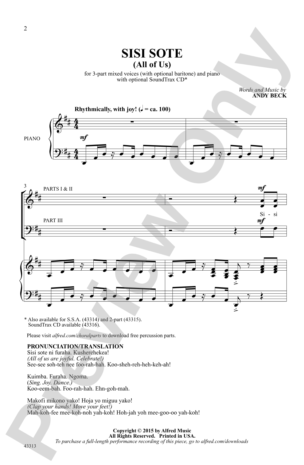 Sisi Sote: 3-Part Mixed (with Opt. Baritone) Choral Octavo