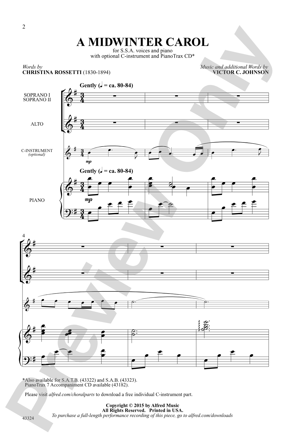 A Midwinter Carol: SSA Choral Octavo