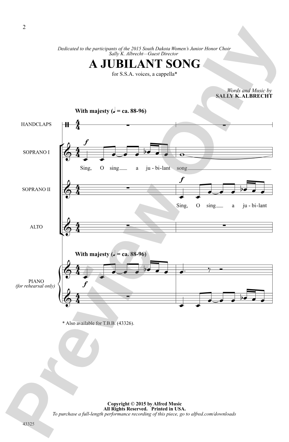 A Jubilant Song: SSA, <i>a cappella</i> Choral Octavo