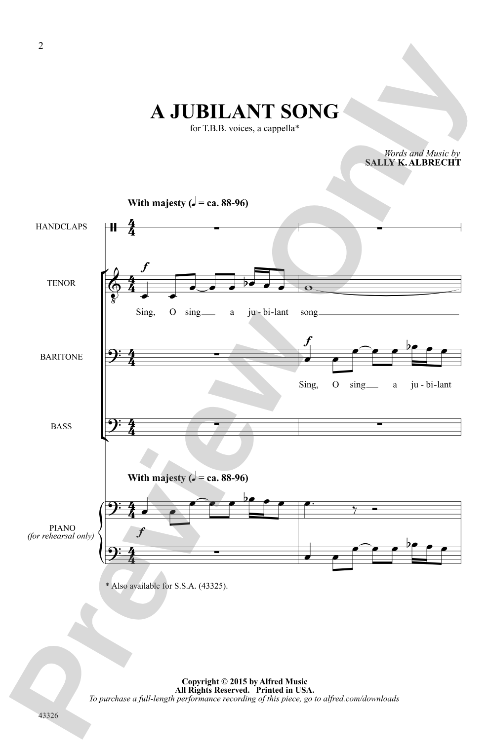 A Jubilant Song: TBB, <i>a cappella</i> Choral Octavo