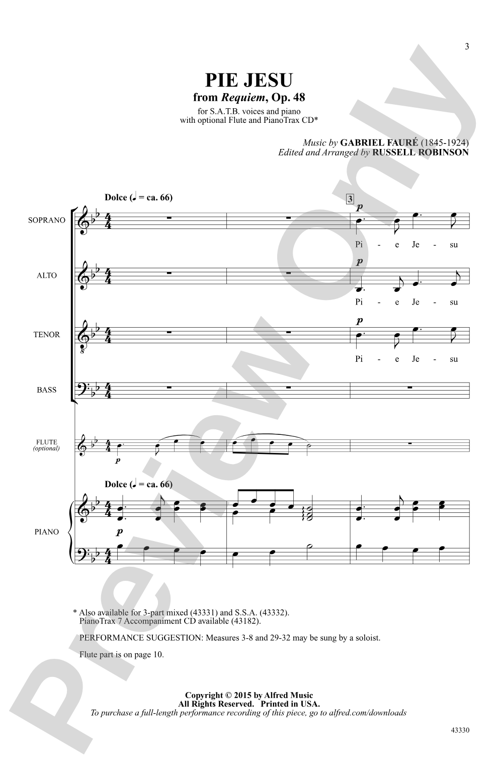 Pie Jesu (from Requiem, Op. 48): SATB Choral Octavo