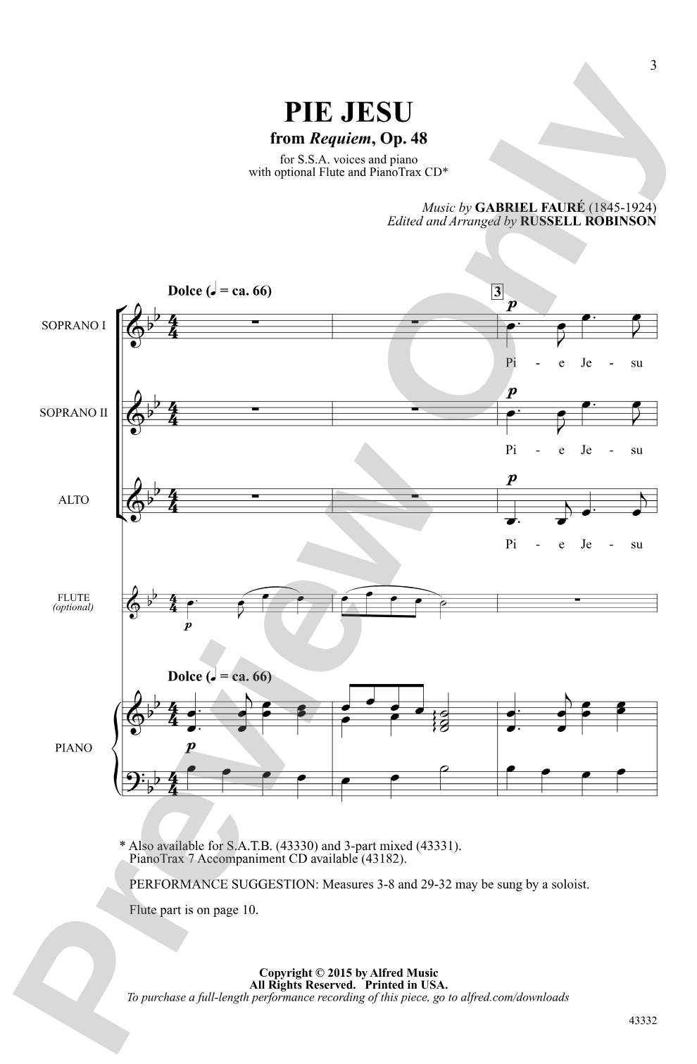 Pie Jesu (from Requiem, Op. 48): SSA Choral Octavo